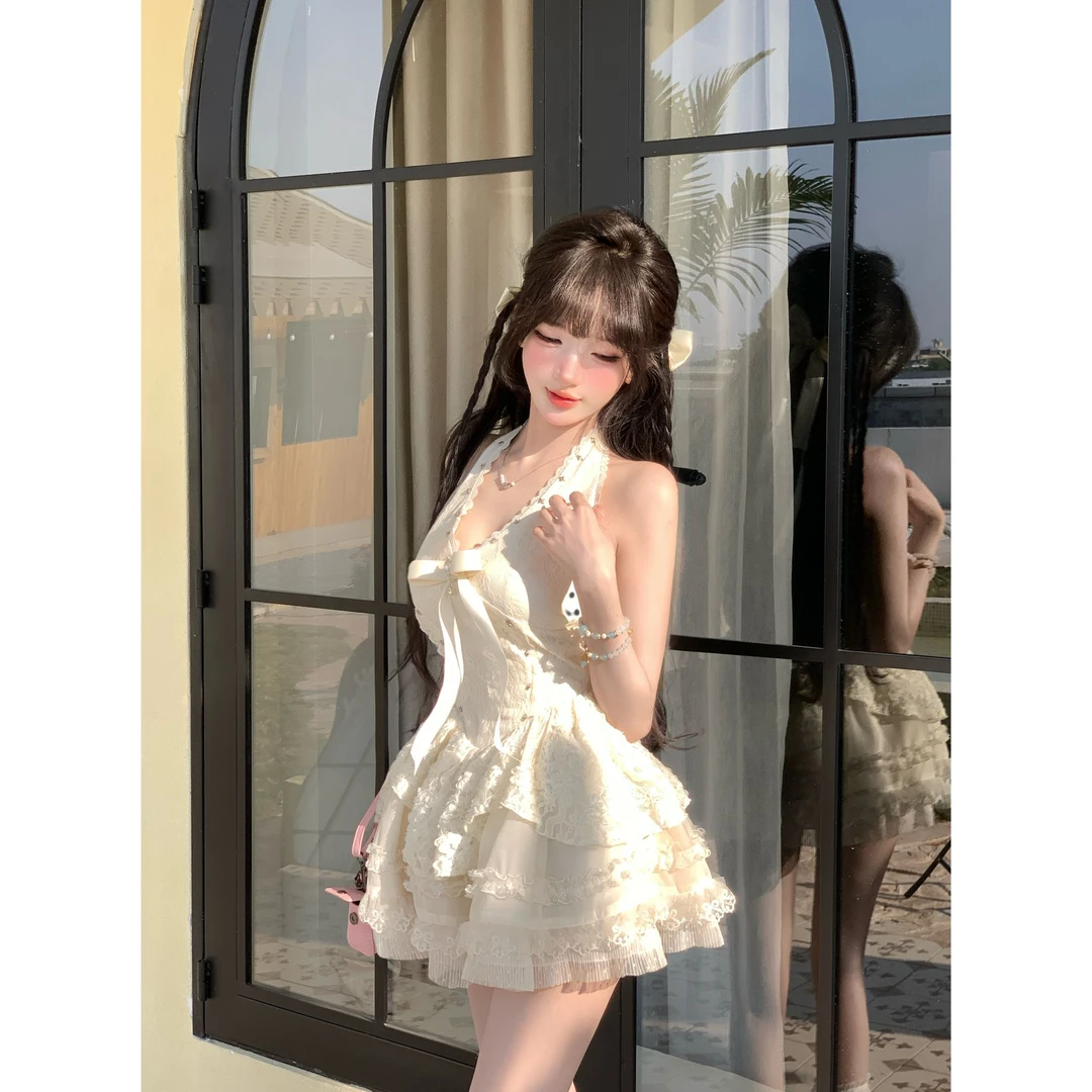 浮生芭比 春季新款纯欲风显瘦蝴蝶结连衣裙R8198Y