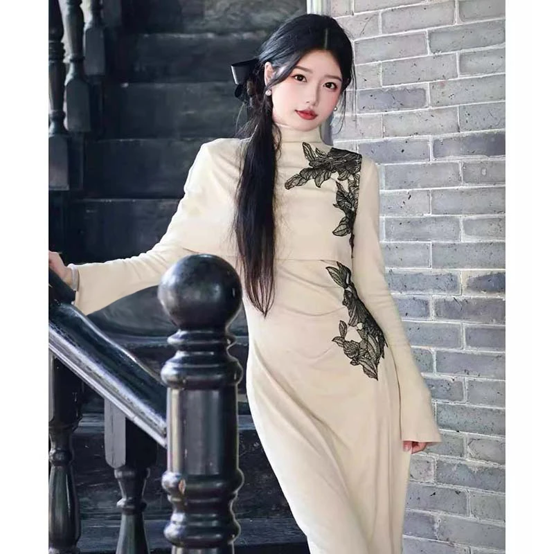 【两件套】连衣裙送披肩打底长袖裙子套装D4217