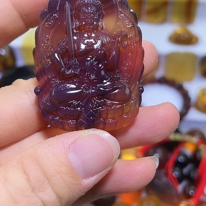 琥珀未镶嵌颈饰天然缅甸琥珀紫罗兰不动明王菩萨