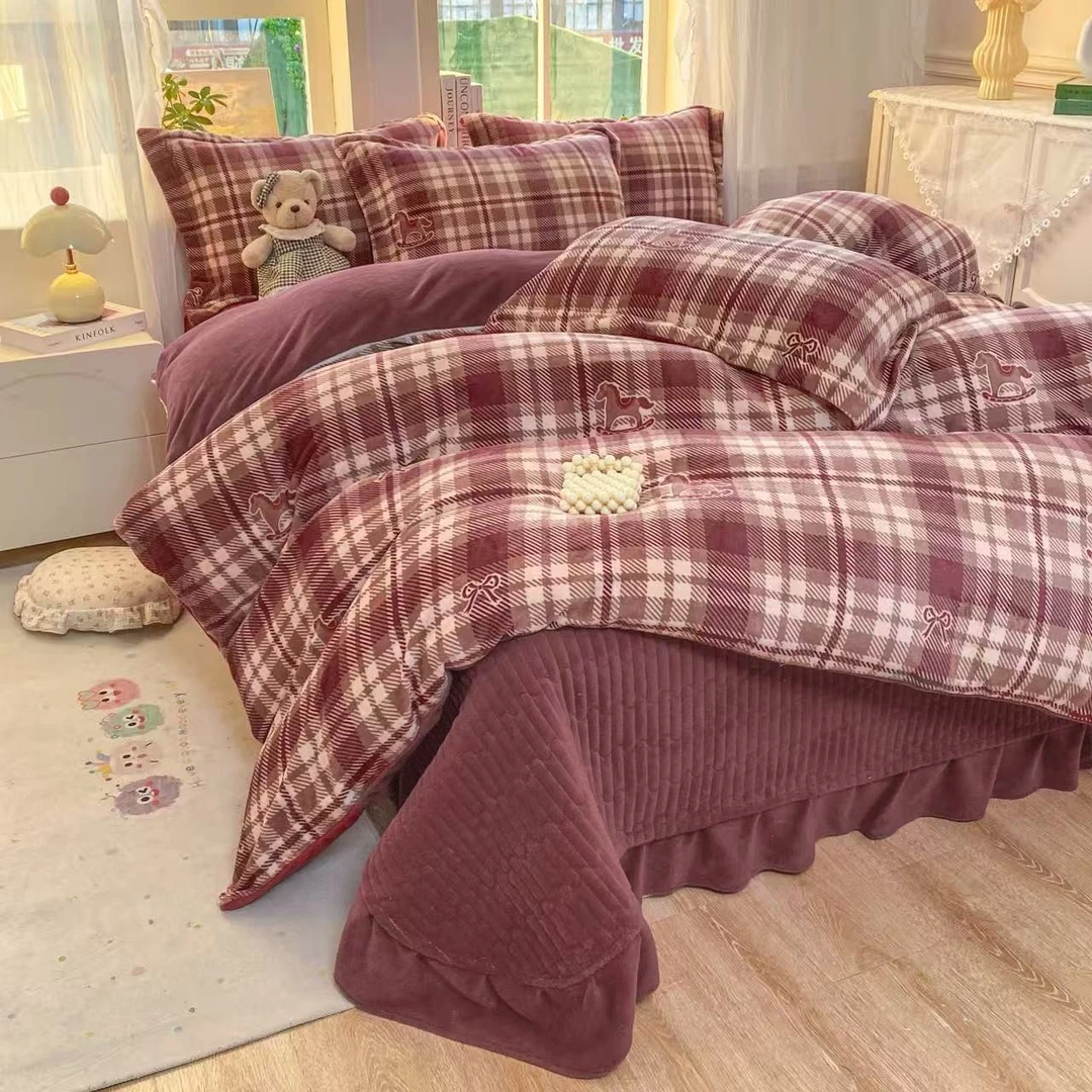 9斤加厚床盖牛奶绒四件套双面绒被套床单床上用品主卧冬天加绒