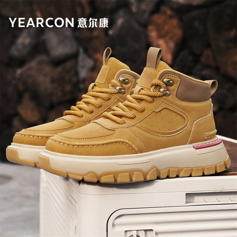 意尔康高帮马丁靴男款2025新款大黄靴厚底增高耐磨户外登山靴