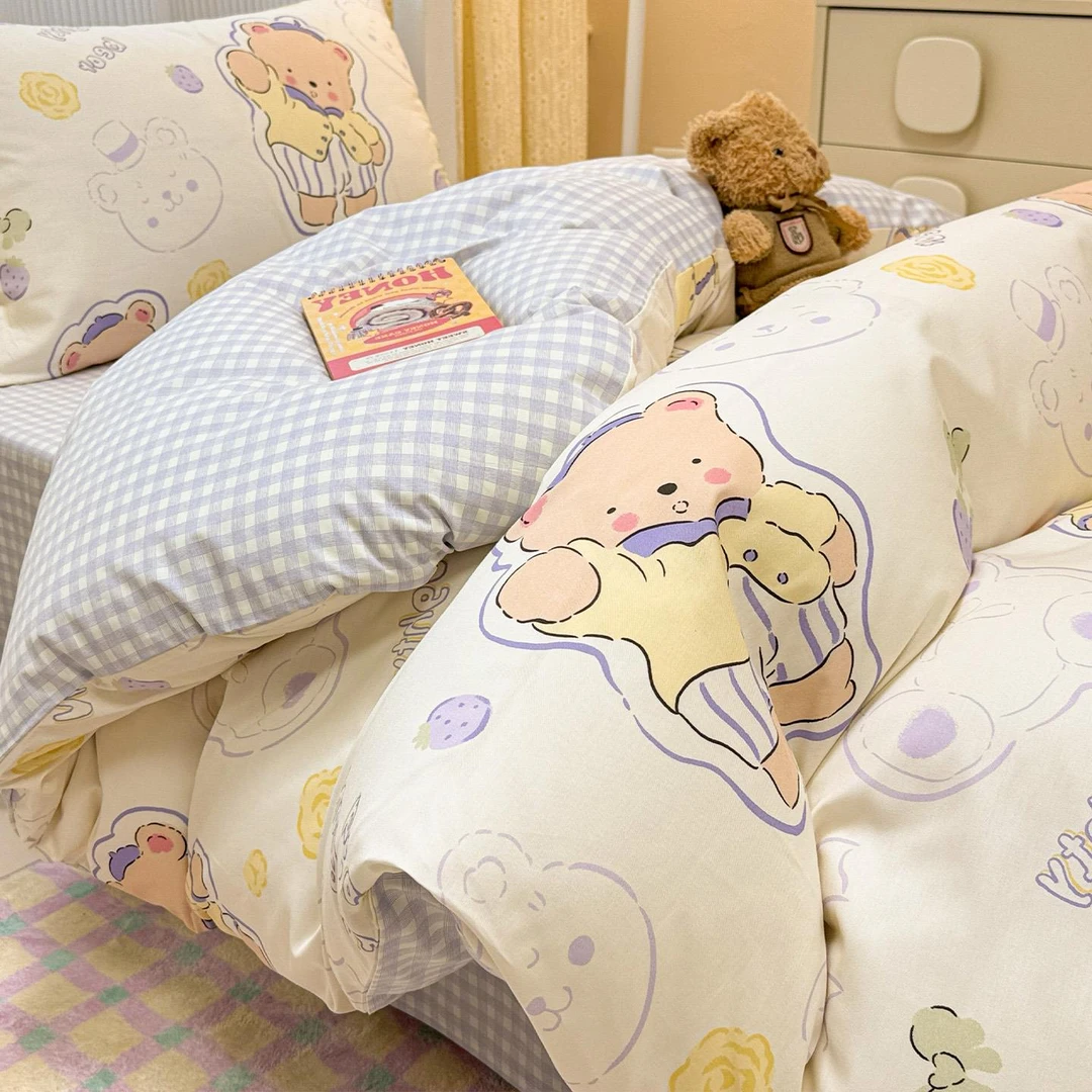 卡通小清新全棉宿舍三件套儿童被套床单床笠款四季通用纯棉四件套