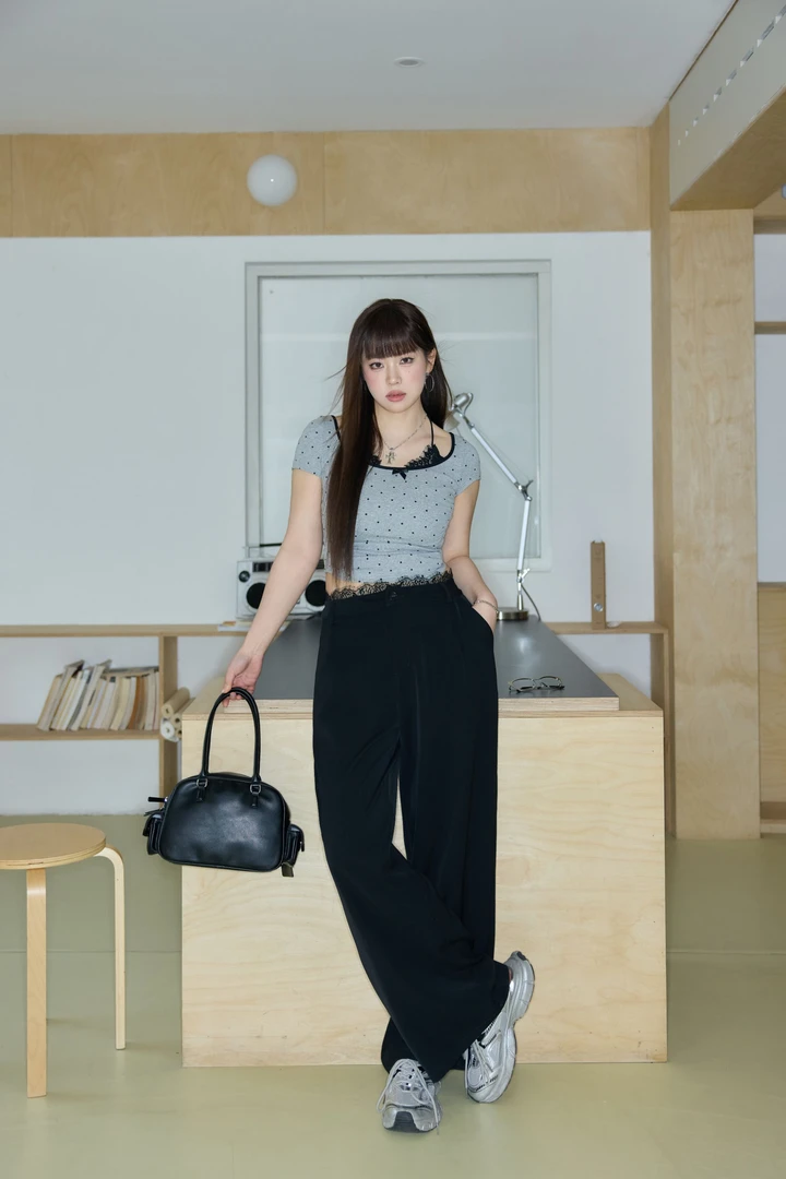 张大人【悉尼假日 】大码女装微胖妹妹蕾丝包边甜辣休闲裤辣妹套装