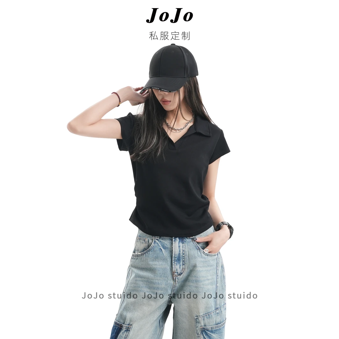 JOJO【88676】显瘦polo简约短款修身T恤上衣