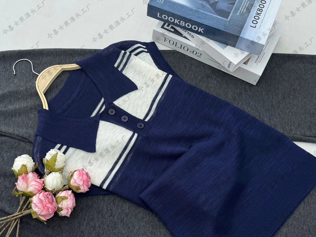 【蓝色翻领套头】新款时尚休闲百搭短袖针织衫QC3289