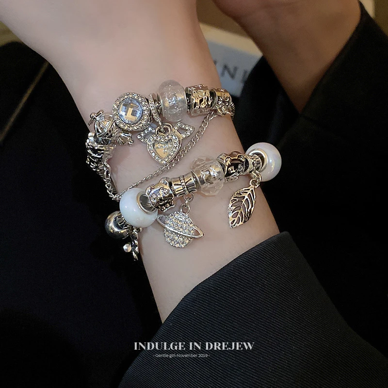 铜合金手链 银色爱心夸张手链女轻奢小众气质高级感手环