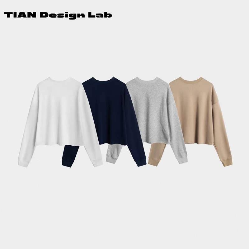 Tian design lab早秋必备基础纯色卷边宽松圆领短款卫衣休闲松弛