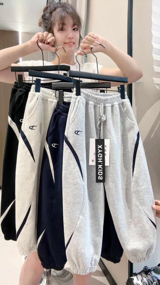 秋上新~运动风春秋中大童长裤休闲风百搭时尚流浪丹宁风00281