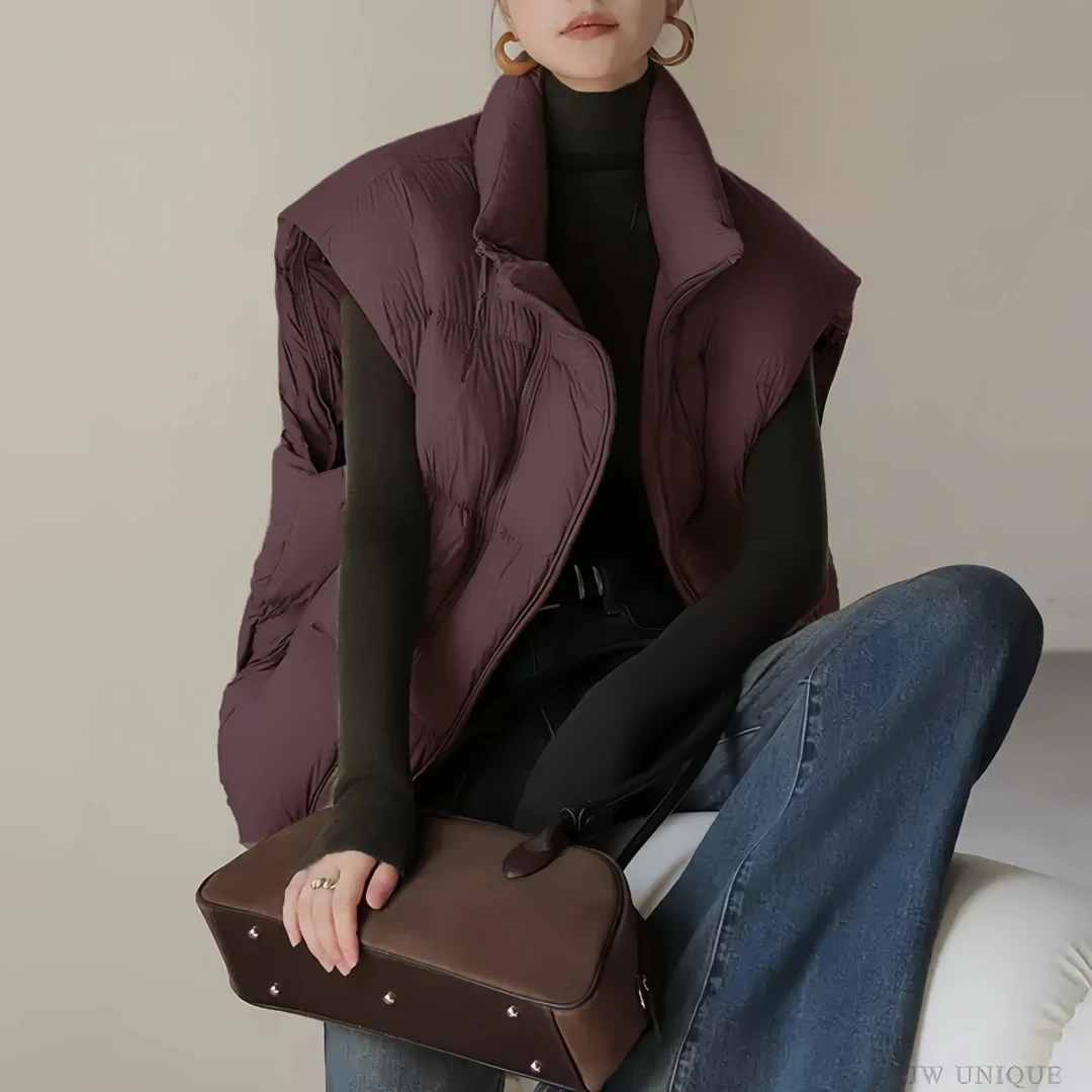 女士秋冬棉服马甲女双拉链外搭宽松背心马夹时髦休闲显瘦百搭外套