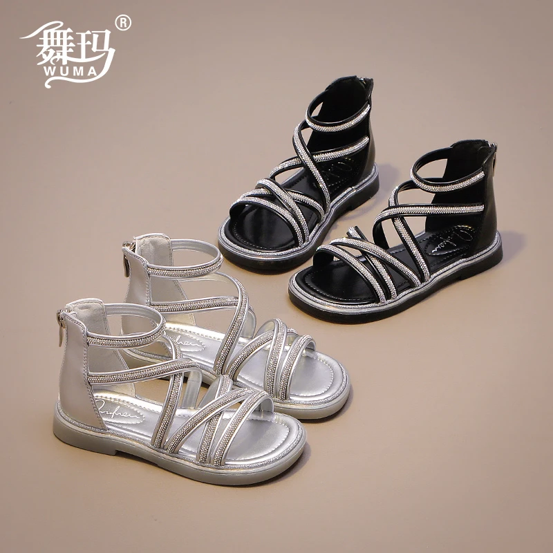 舞玛儿童凉鞋2025新款夏季女孩软底露趾中大童时装罗马鞋527073