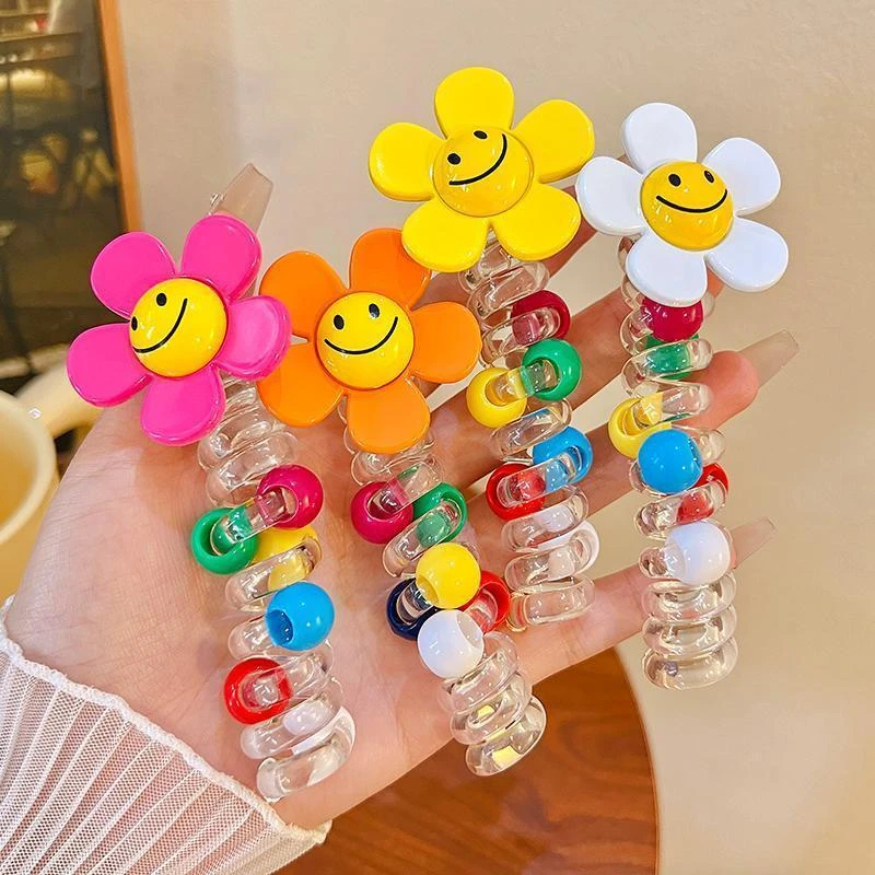 甜美太阳花泡泡辫编发神器扎马尾发绳2024新款高级感电话线发圈女