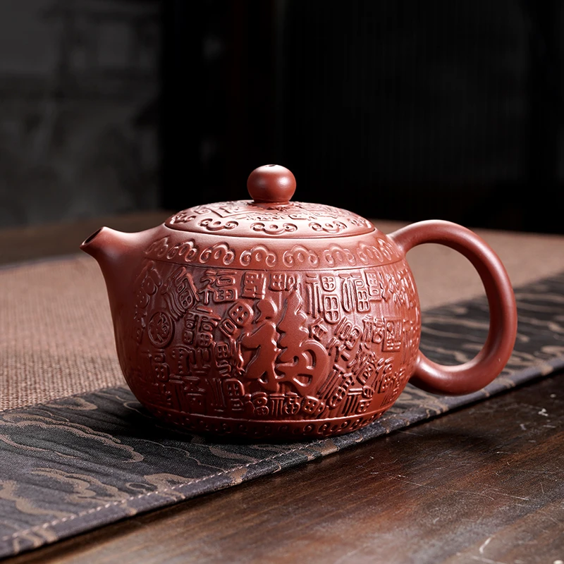 原矿大红袍紫砂壶万福西施壶朱泥壶功夫茶具高档凤鸣壶手工浮雕壶