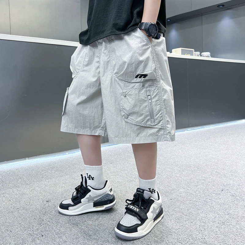 男童中大童夏季刺绣字母口袋工装短裤2025新款儿童洋气薄款宽松潮