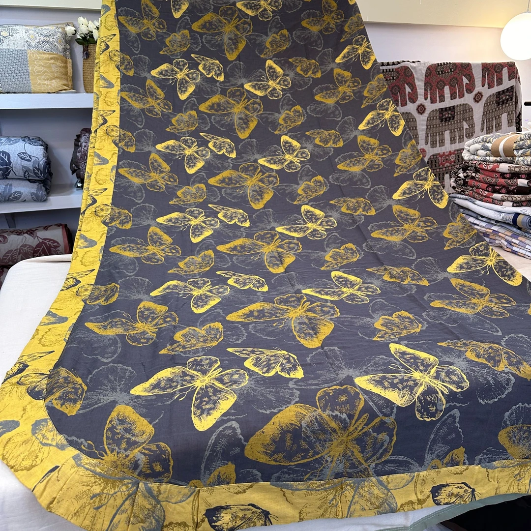 【黑金蝴蝶】240*250荷叶边纯棉双层纱加厚床盖柔软亲肤透气床单