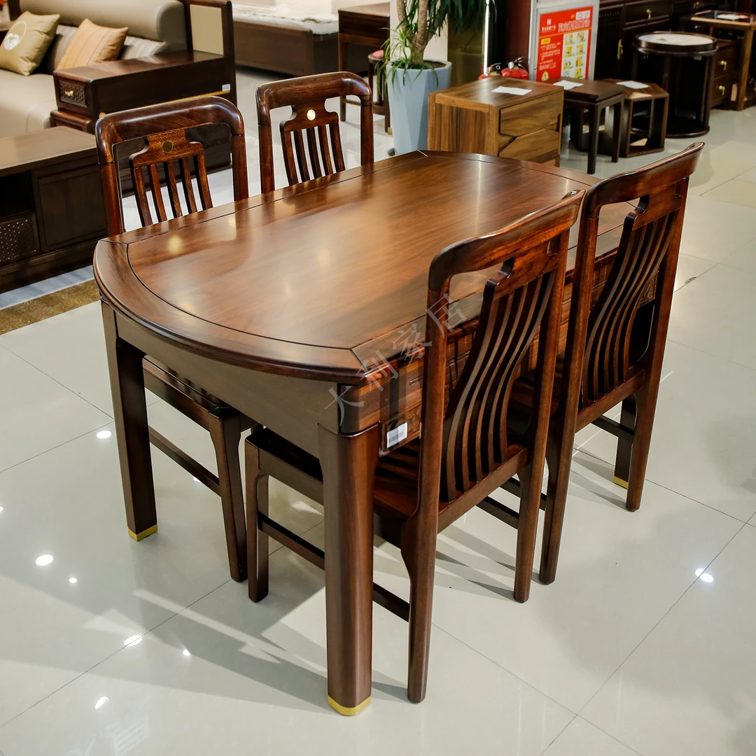 （大利家具）CCJJ-C106跳台餐桌餐椅黑檀木圆桌高端两用餐台