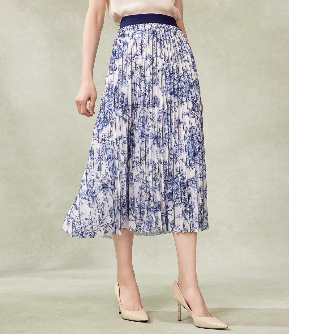 【晨晨精选】粉蓝衣橱2025年夏装新款青瓷印花气质半身裙女棉感A字