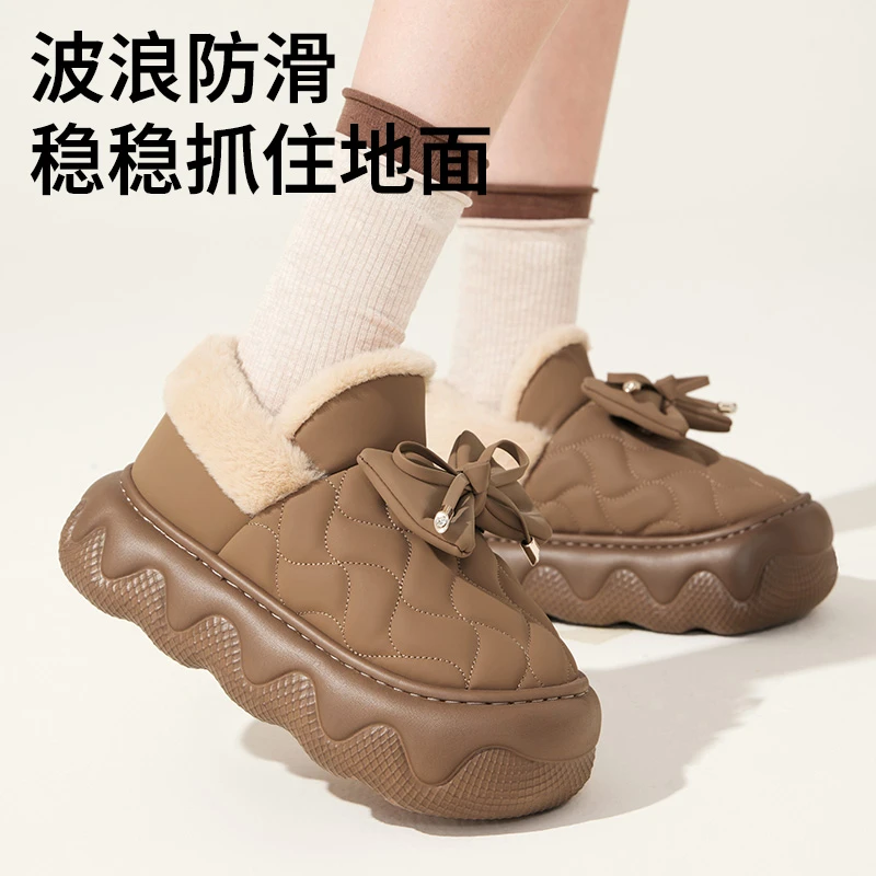 洋山公羊包跟防水棉拖鞋女款冬季居家亲子外穿防滑保暖蝴蝶结棉鞋