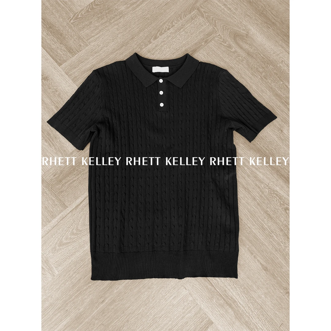 『残阳薄雾 慵懒通勤』复古老钱风冰爽丝轻奢扭花工艺针织POLO衫