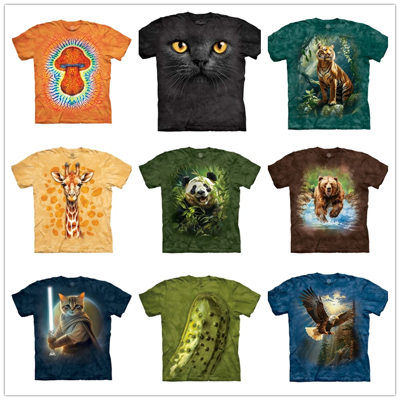 The Mountain美国正品2025款动物印花短袖男宽松100%纯棉扎染t恤