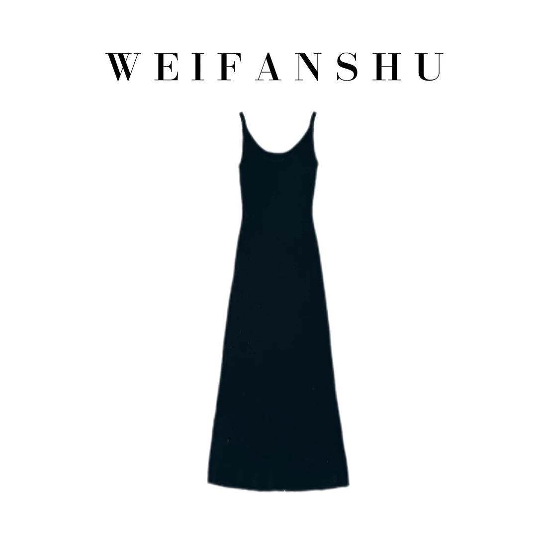 WEIFANSHU/魏凡舒【小妈文学】秋季百搭黑色修身显瘦气质针织连衣裙