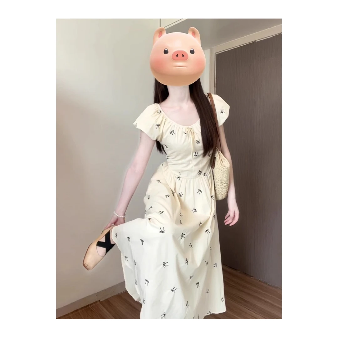 法式泡泡袖连衣裙子女夏季2025年新款小众高级感气质绝美长裙