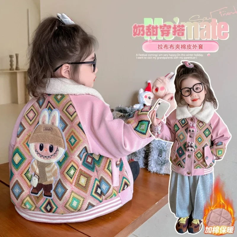 秋冬新款女童卡通外衣洋气宝宝加厚夹克儿童卡通上衣加绒保暖外套