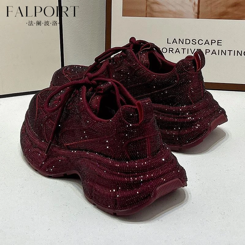 FALPOIRT轻奢时尚设计老爹鞋女水钻软厚底轻便增高显脚小休闲潮鞋