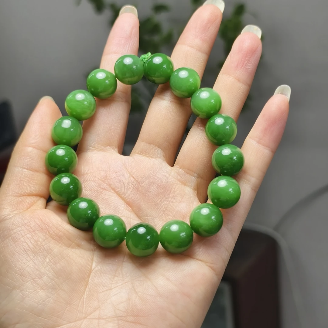 和田玉碧玉阳绿12mm手串