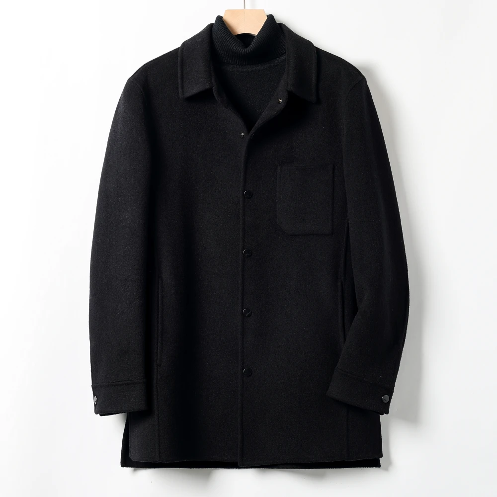 【清货福利】双面呢羊毛大衣秋冬男士中长款微宽松翻领单排扣2805