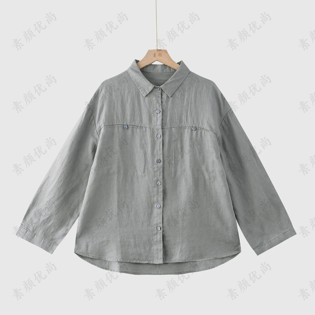【素颜】2025春夏新款高定简约百搭火麻长袖衬衫