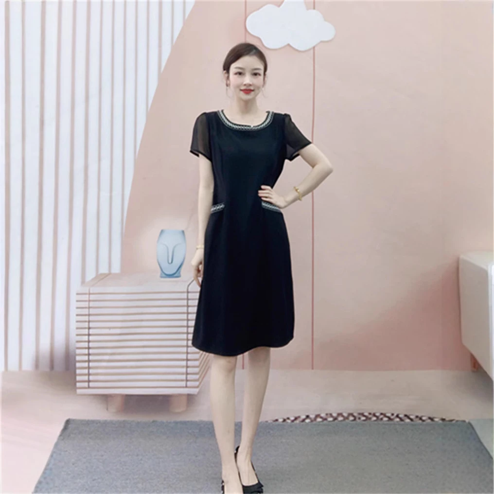 555清C2夏季专柜新品女汉派时尚气质简约轻熟显瘦短袖连衣裙
