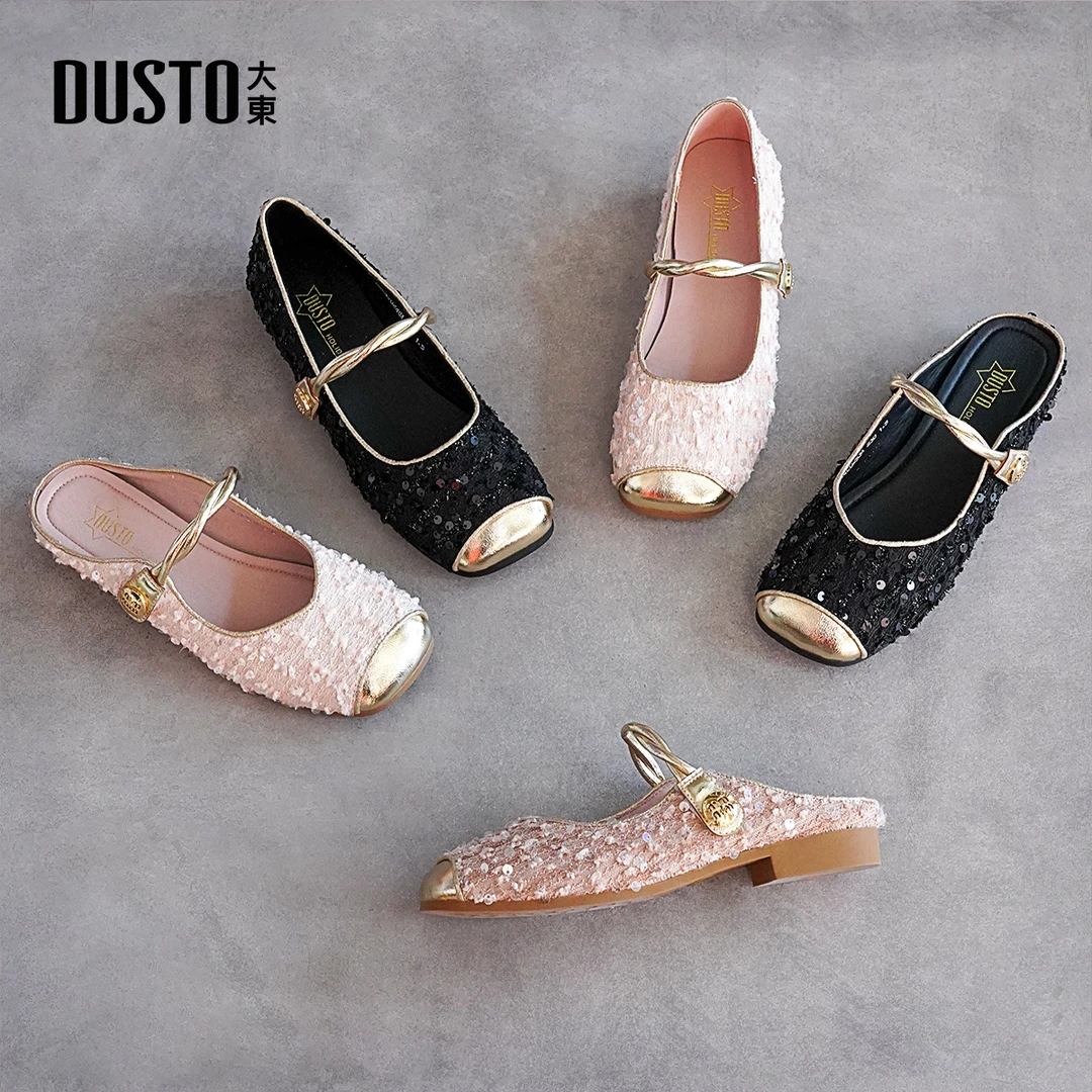 大东玛丽珍鞋夏季爆款舒适低跟鞋子女百搭新中式亮片套脚女鞋0254