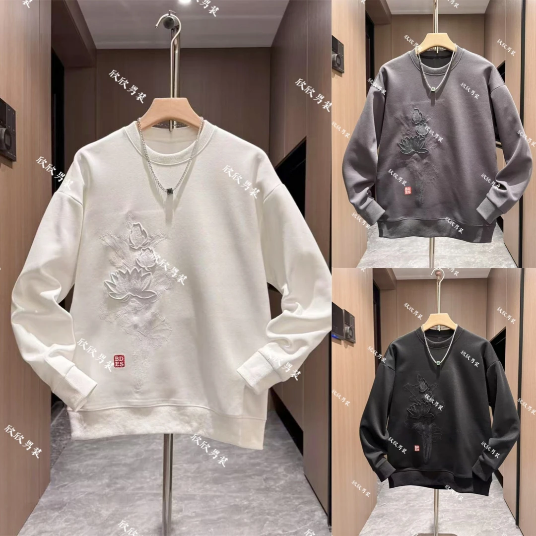春季潮牌莲花刺绣男士休闲时尚卫衣