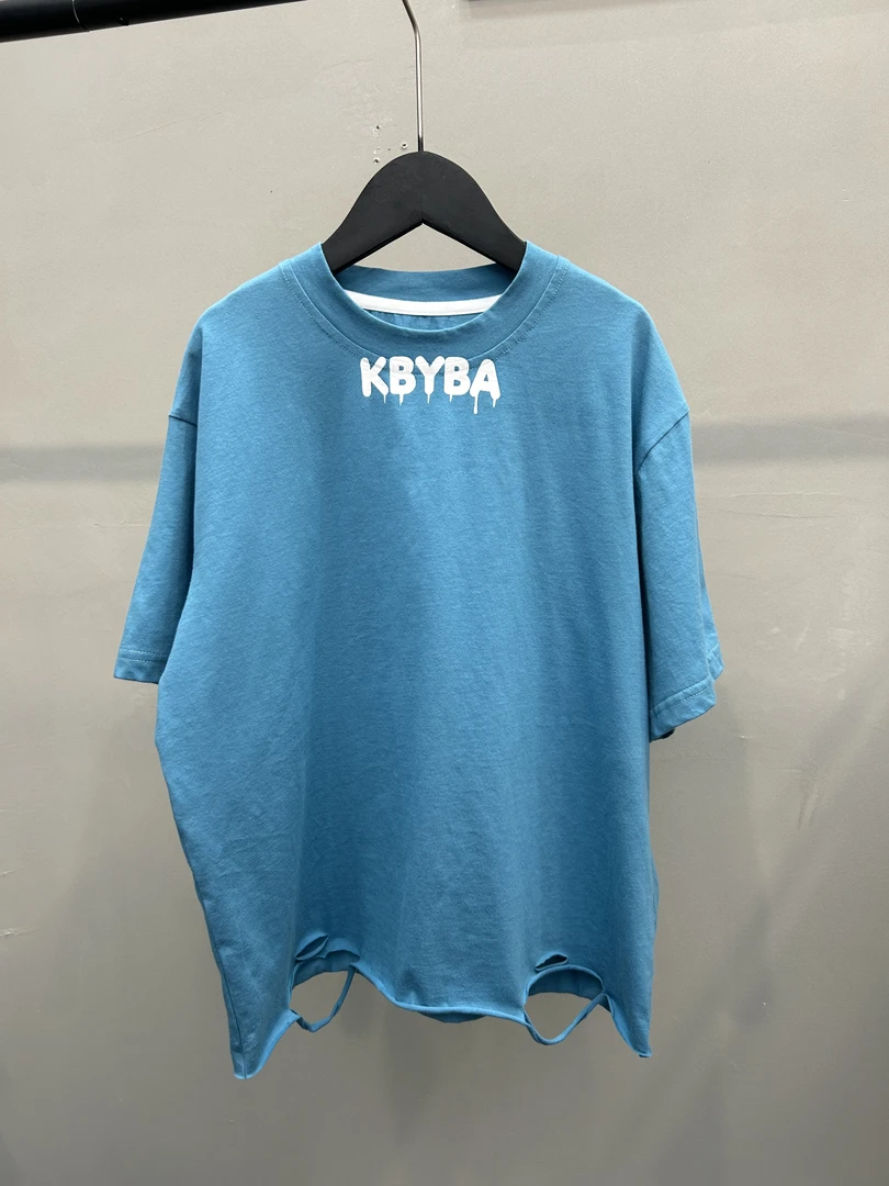 25新款夏季儿童蓝色字母短袖男童中大童潮流T恤