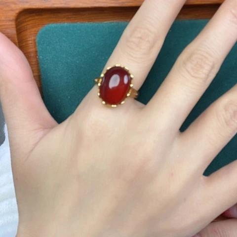 血珀戒指银S925镶嵌戒指