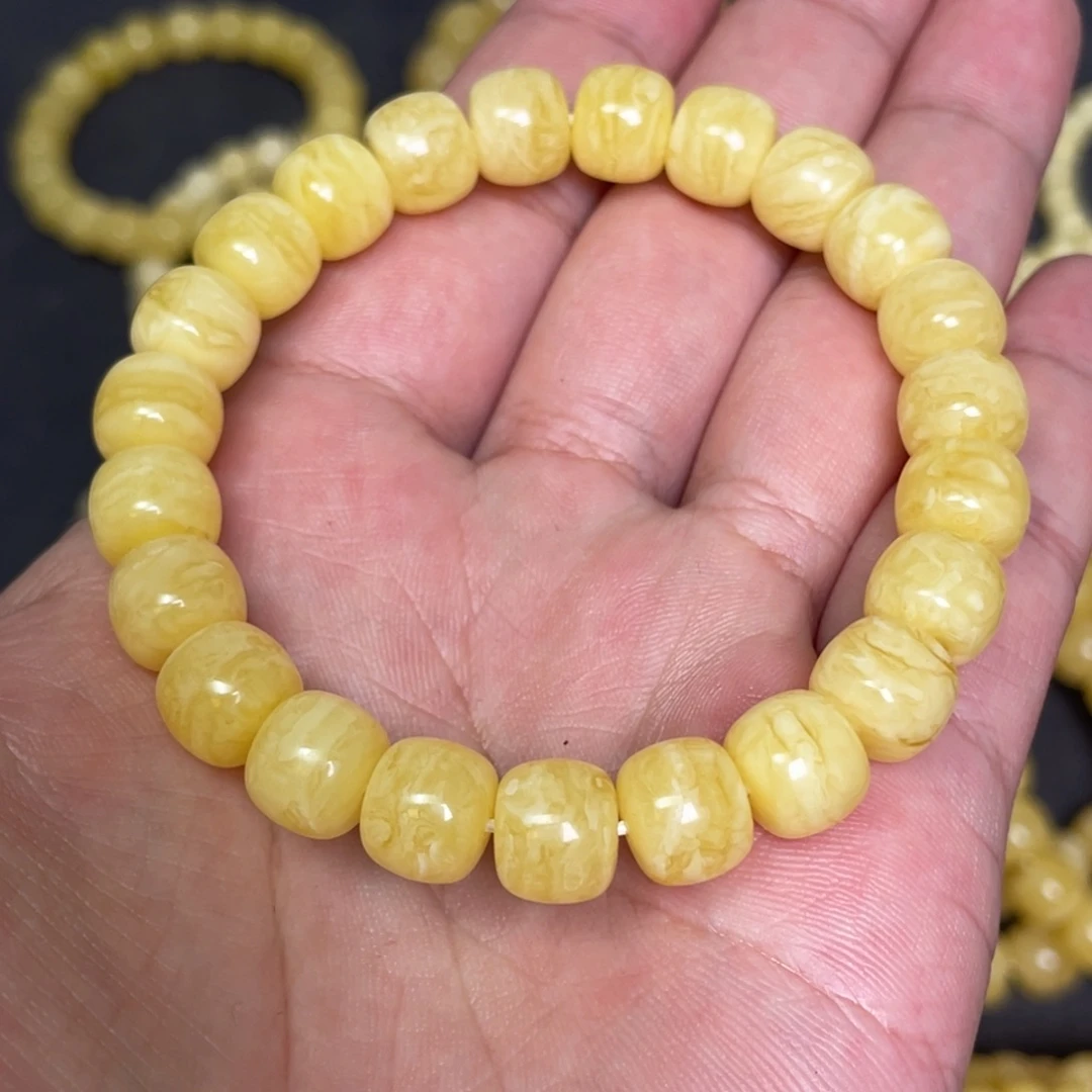 蜜蜡未镶嵌裸石虎皮纹千层雪蜜蜡手串10mm