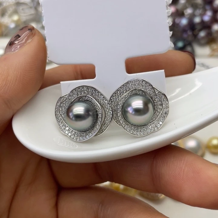 海水珍珠耳饰银S925镶嵌