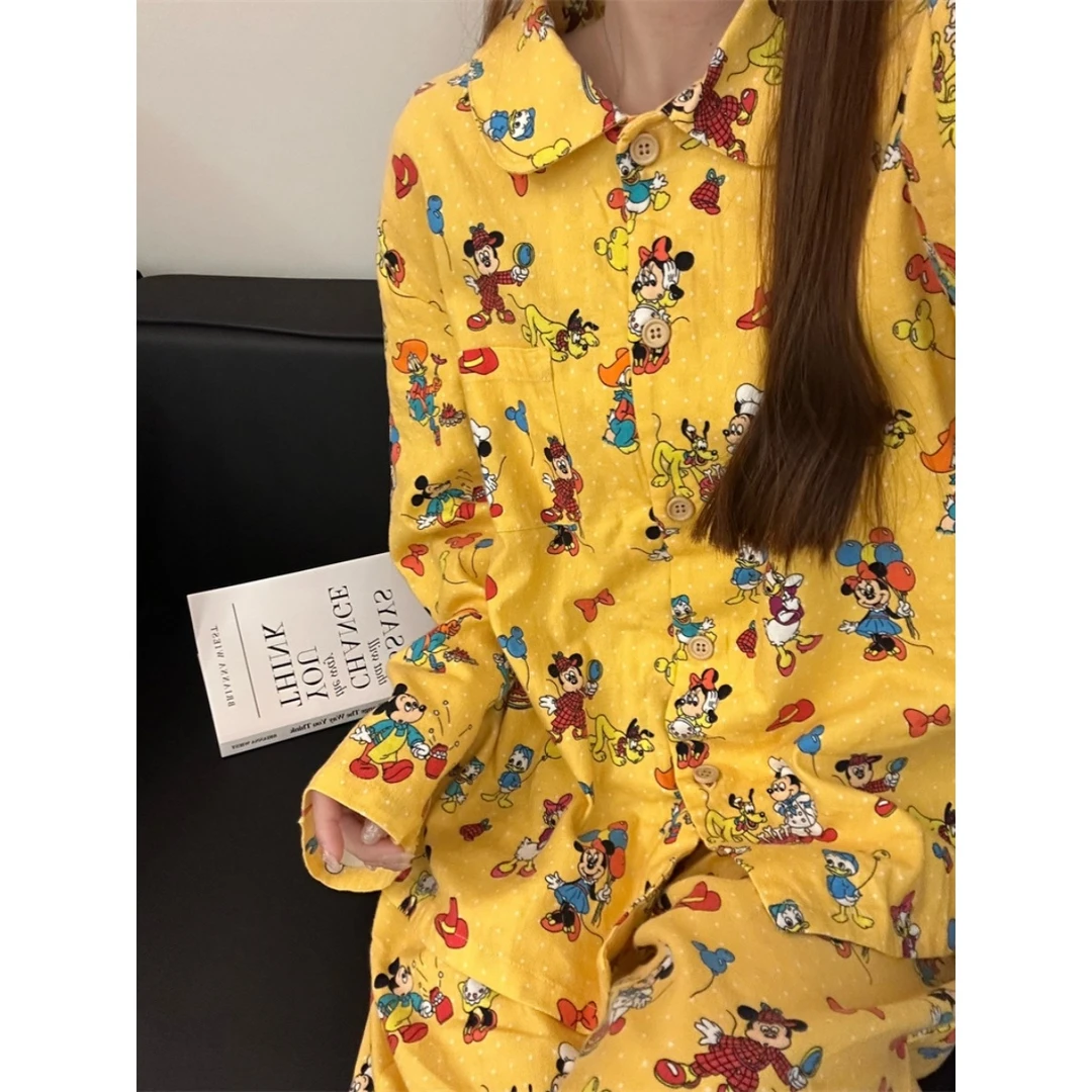 韩系卡通可爱米奇印花睡衣女春秋季2025新款甜美舒适家居服两件套
