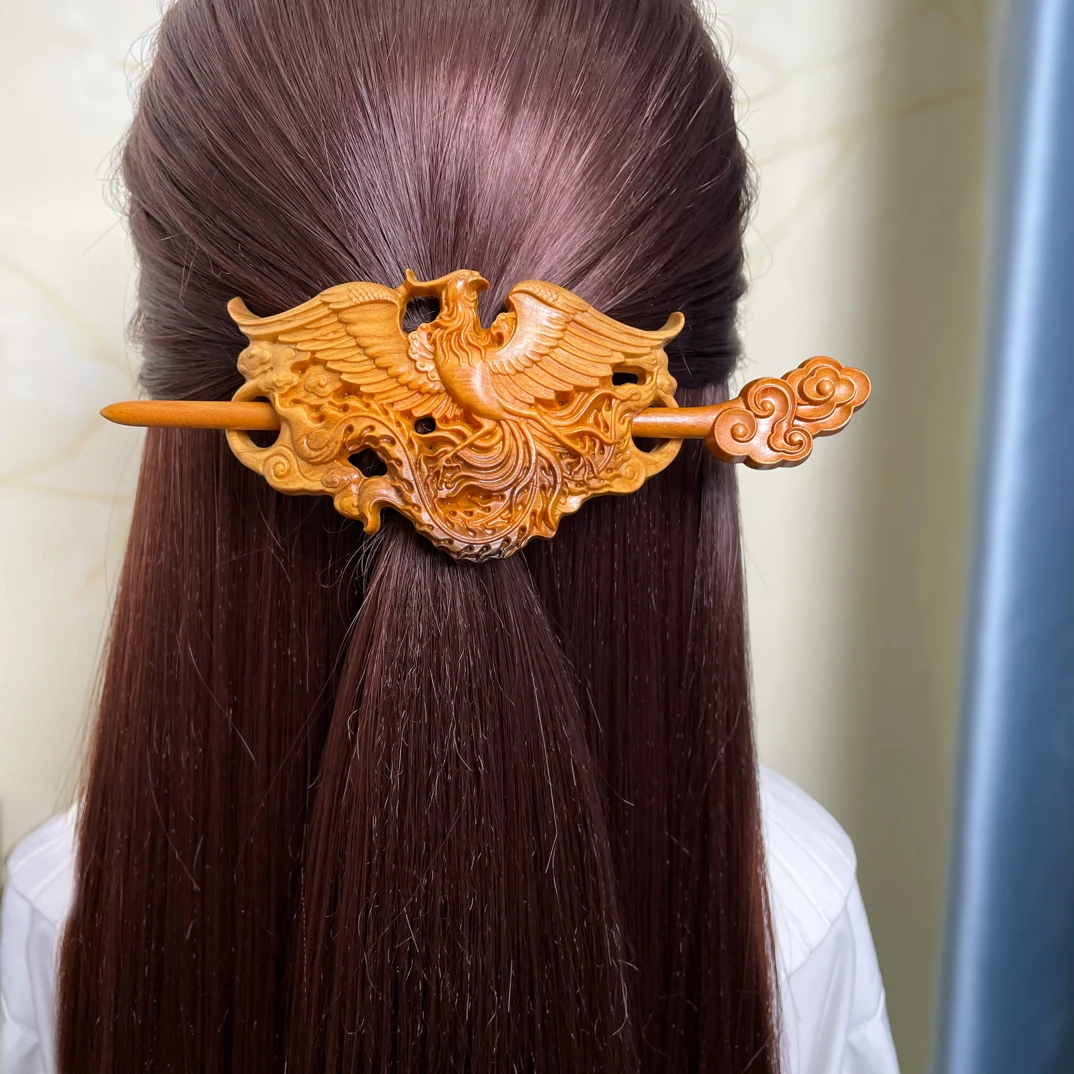 【原创】古风凤凰发冠两件套新中式发簪立体精雕发饰