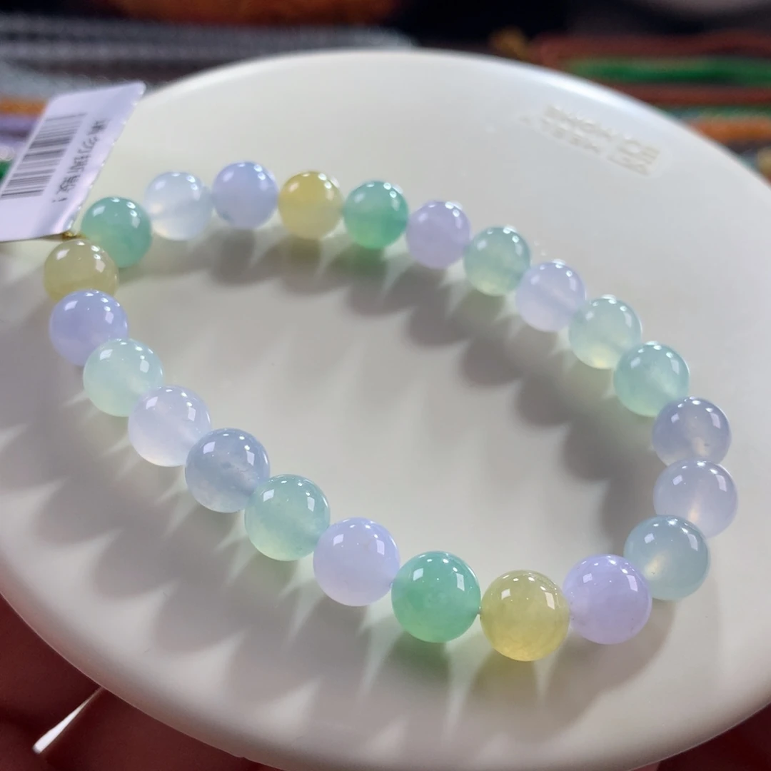 翡翠未镶嵌手链翡翠冰胶底马卡龙卡8+