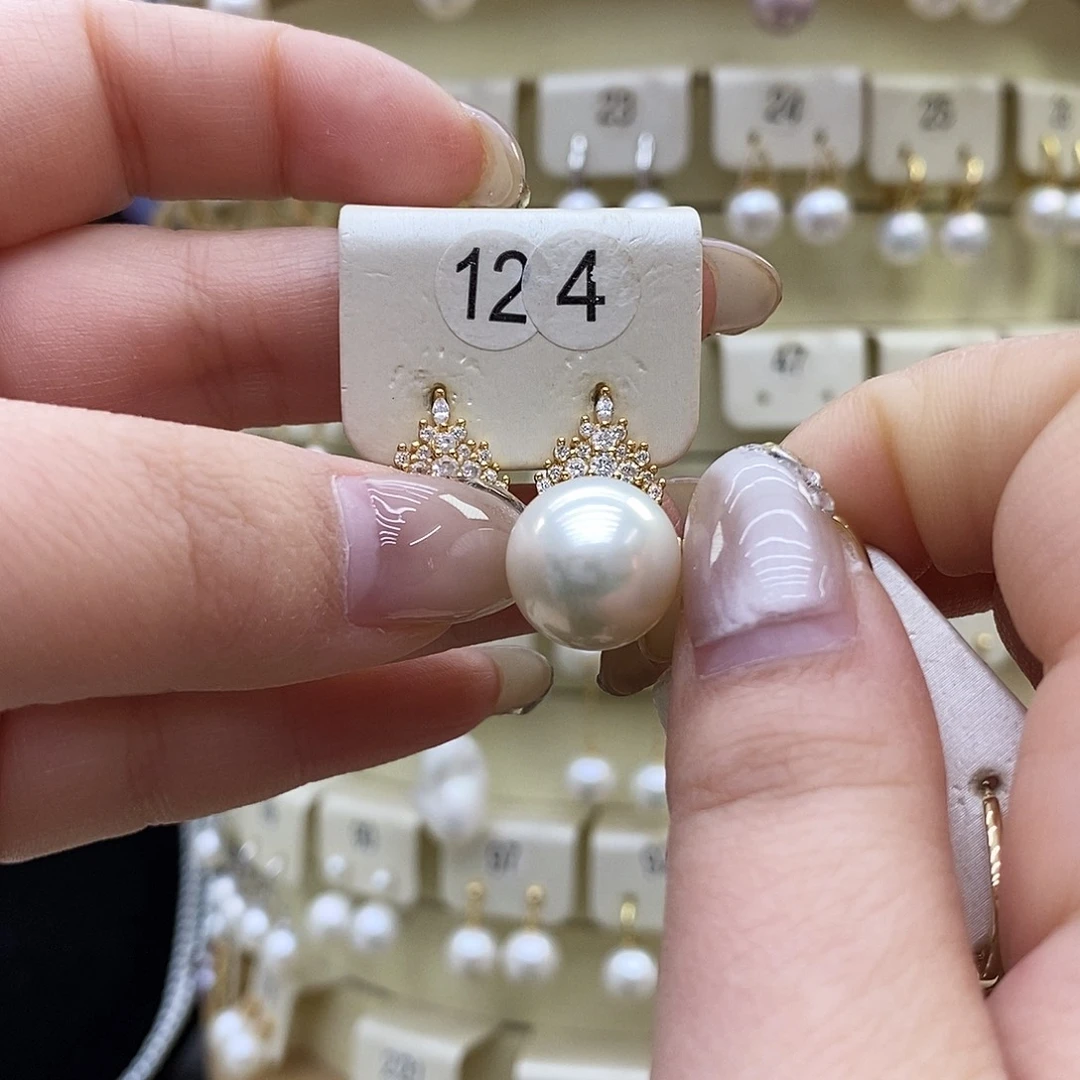 银S925镶嵌淡水珍珠耳饰13➕
