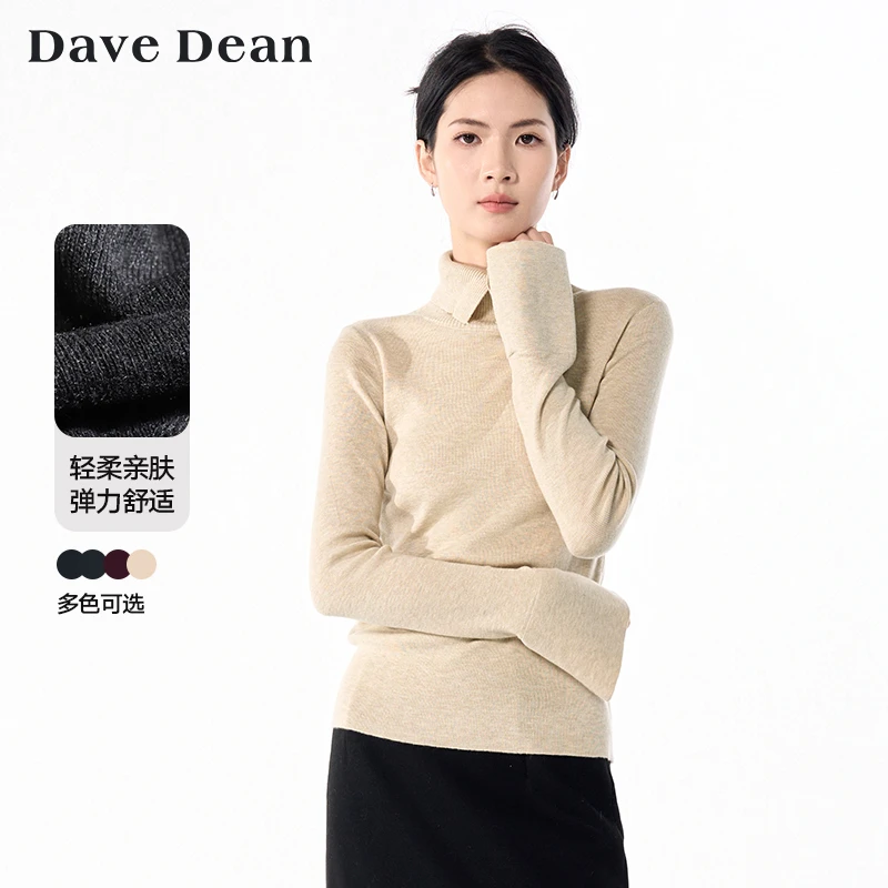 DaveDean羊毛混纺半高领修身显瘦长袖针织衫女24冬内搭打底 11910