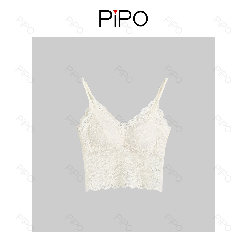 PIPO法式蕾丝无钢圈美背文胸吊带胸垫内搭背心打底裹胸DD52I223