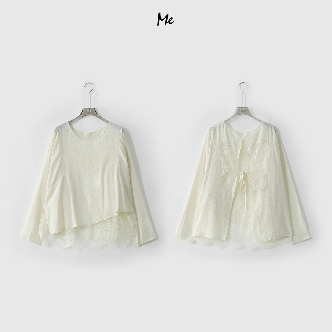 ME【蝴蝶蕾丝衫】夏季蕾丝透气洋气舒适时尚百搭休闲风上衣MESS4464