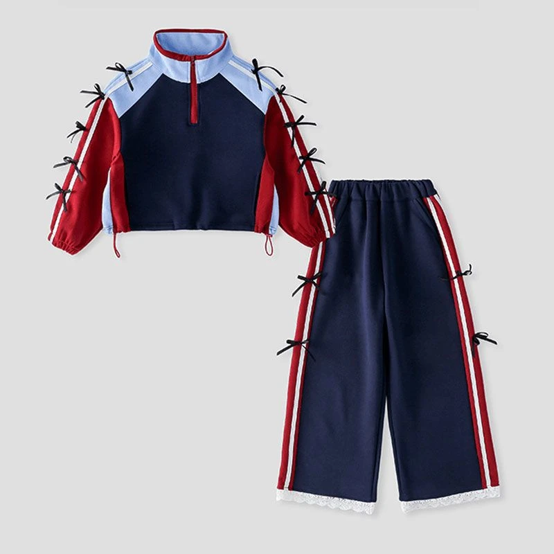 女童蝴蝶结拉条套装2025新款高级感搭女童两件洋气时尚韩版套装