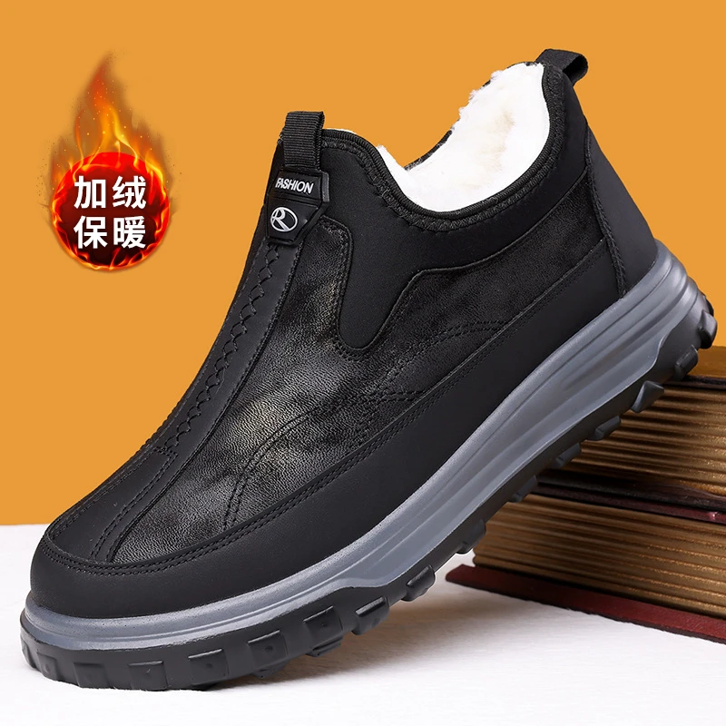 冬季老北京布鞋男棉靴加绒保暖爸爸雪地靴中老年防滑防水老人鞋子