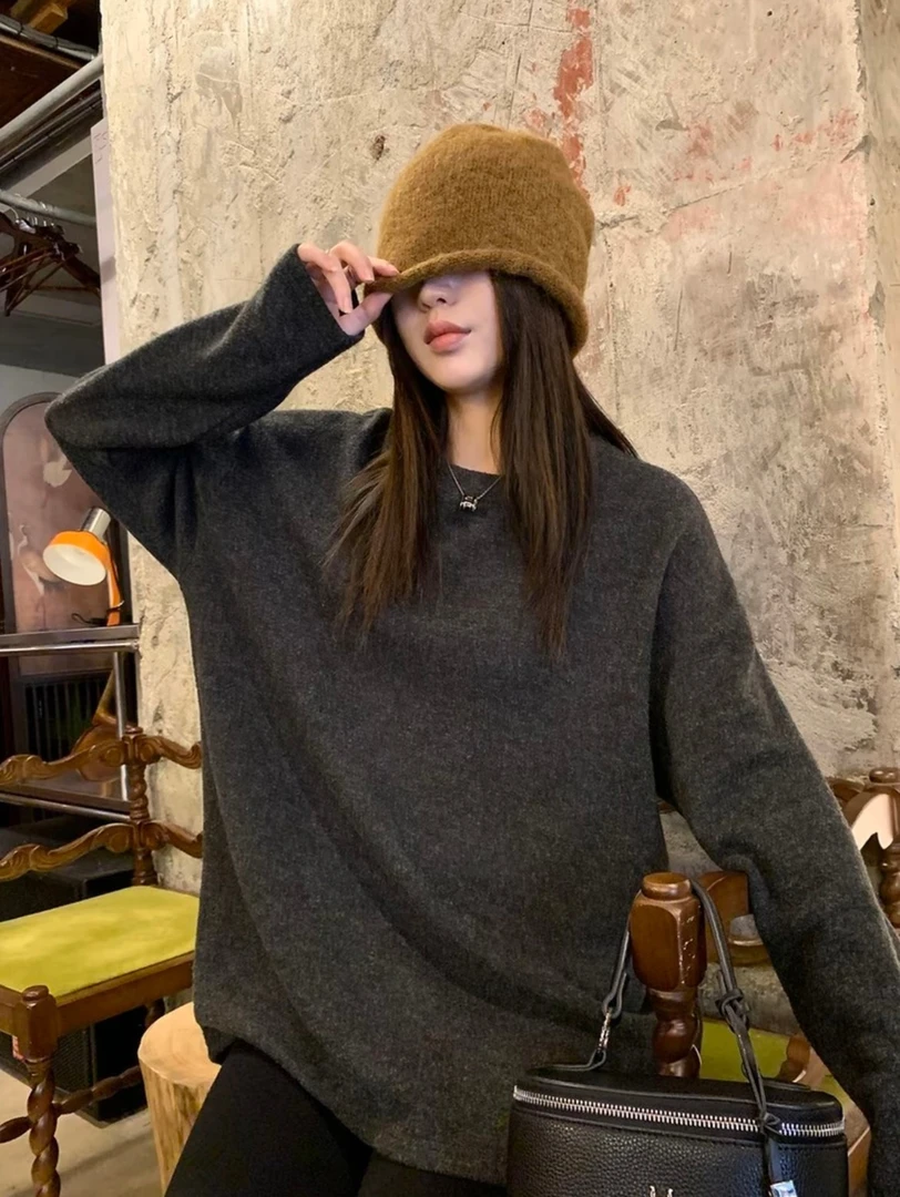 加厚磨绒纯色打底衫女秋冬宽松oversize内搭长袖t恤上衣