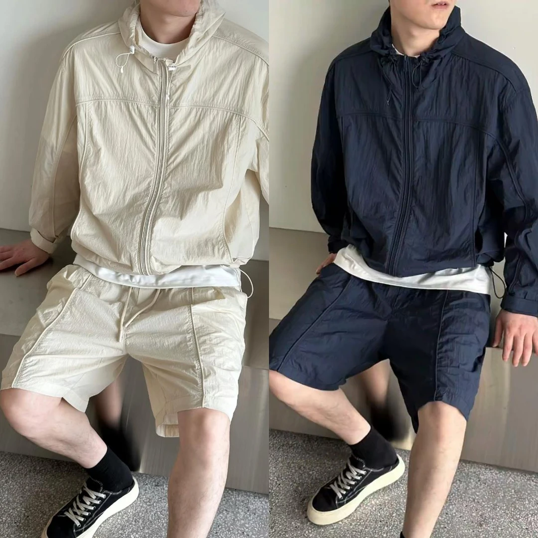 夏季新款潮牌防晒套装男轻薄立体剪裁连帽防晒衣户外休闲简约短裤