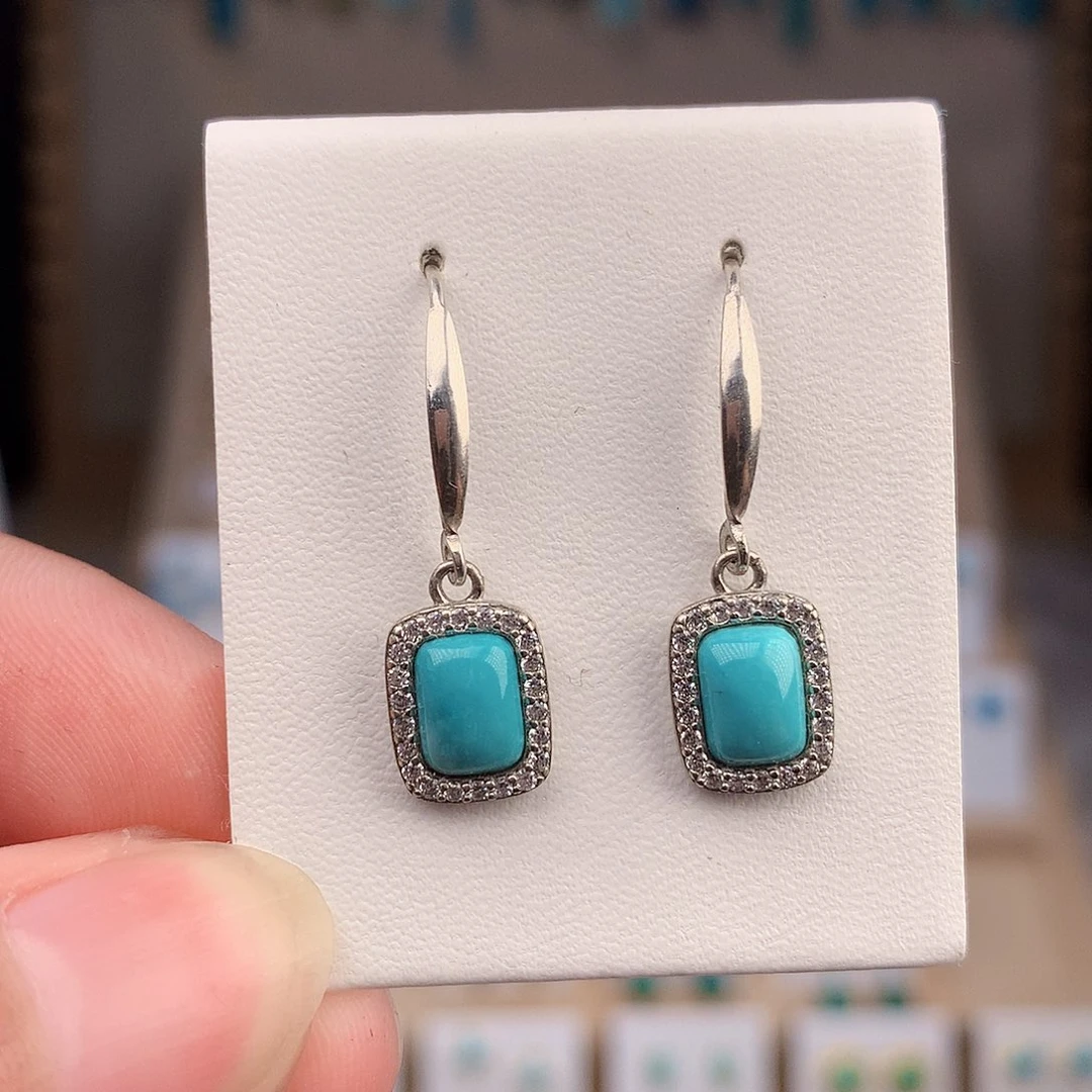 银S925镶嵌绿松石耳饰