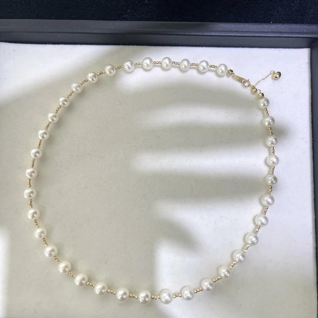 淡水珍珠 6-7MM白珠K金间隔设计款项链 18K金